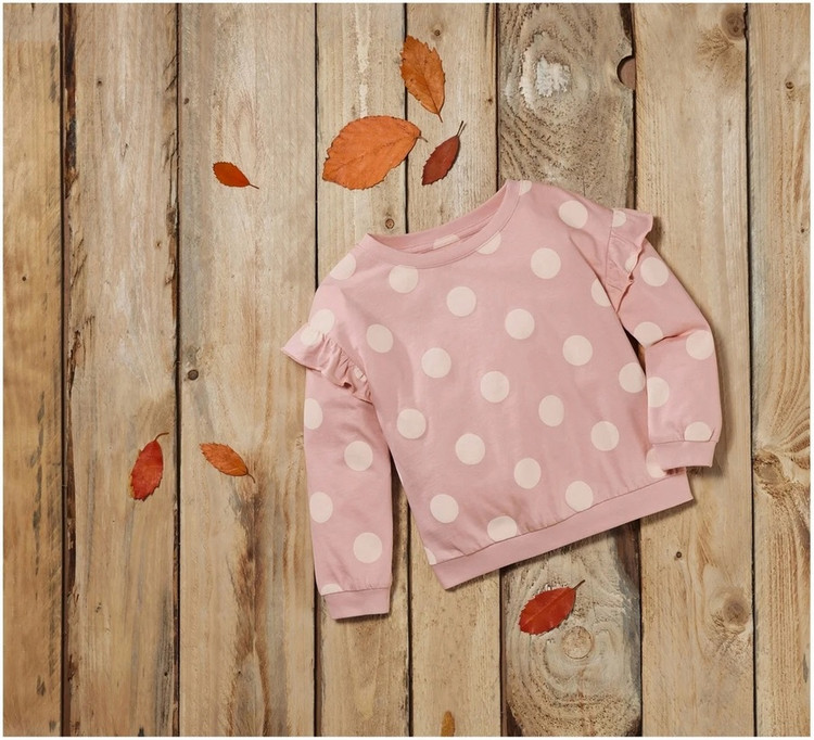 بلوز آستین چیندار خال خالی صورتی